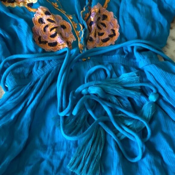 Free People Cora Embroidered Mini Dress in Turquoise NWT Size Medium - Picture 3 of 5